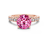 Rose gold Round Cut Solitaire Pave Diamond Engagement Ring with Four-Prong Setting