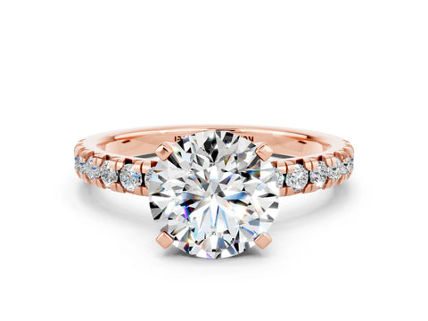 Rose gold Round Cut Solitaire Pave Diamond Engagement Ring with Four-Prong Setting