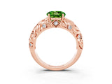 Rose gold Round Cut Solitaire Peridot Leaf-Inspired Vine Band Ring with Prong Setting_3