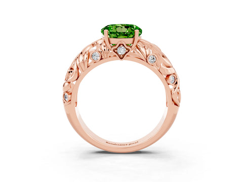 Rose gold Round Cut Solitaire Peridot Leaf-Inspired Vine Band Ring with Prong Setting_3