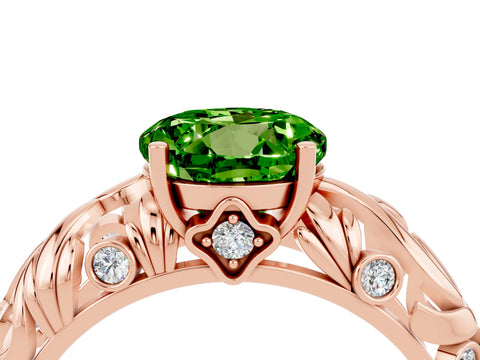 Rose gold Round Cut Solitaire Peridot Leaf-Inspired Vine Band Ring with Prong Setting_4