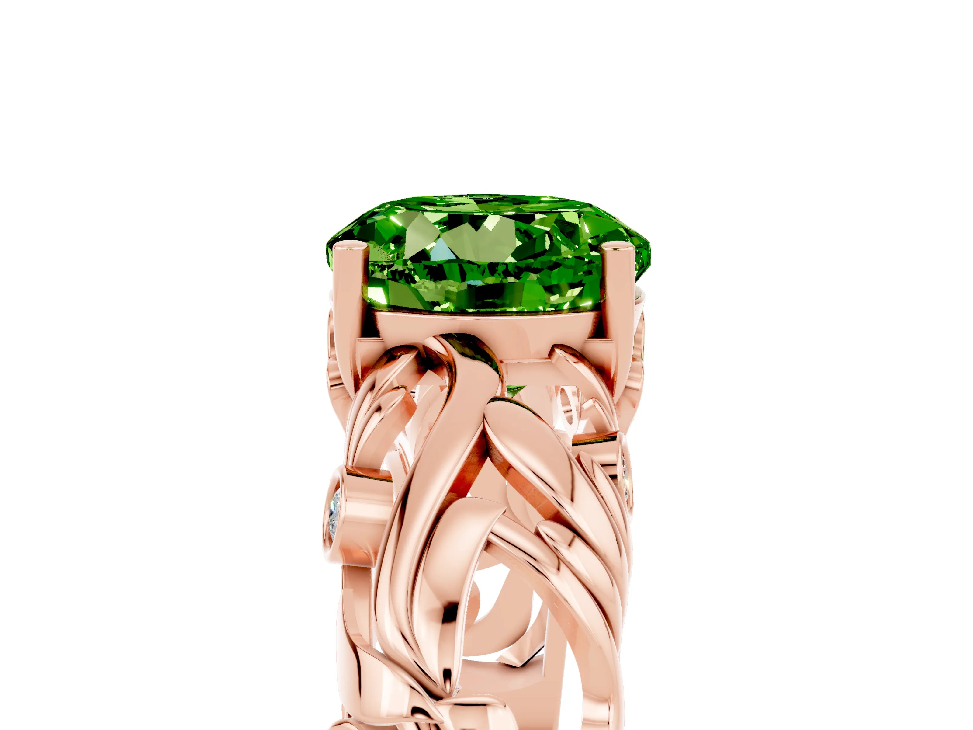 Rose gold Round Cut Solitaire Peridot Leaf-Inspired Vine Band Ring with Prong Setting_5
