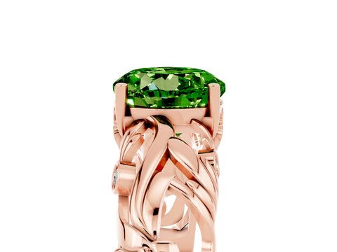 Rose gold Round Cut Solitaire Peridot Leaf-Inspired Vine Band Ring with Prong Setting_5