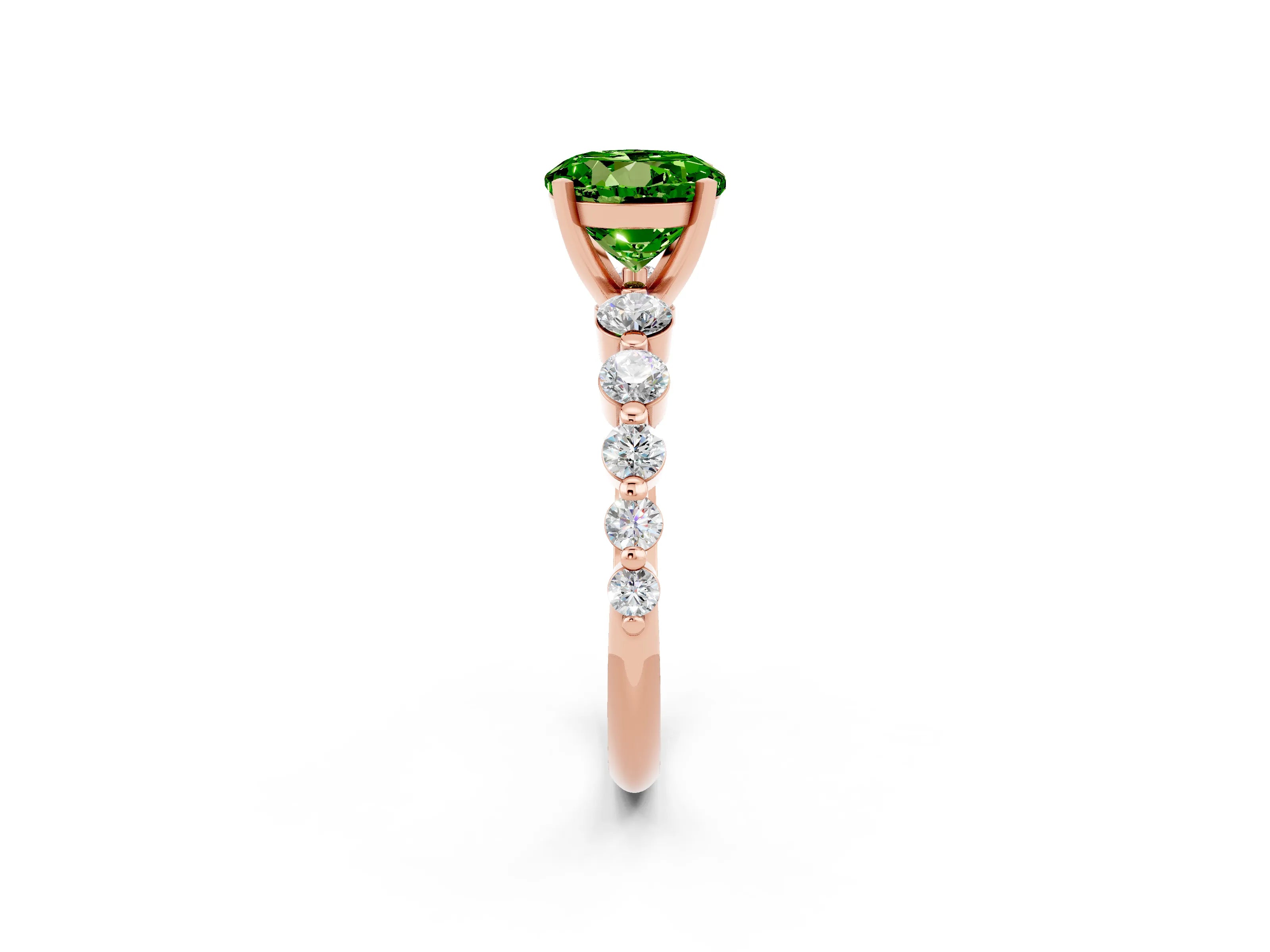 Rose gold Round Cut Solitaire Peridot Ring with Pave Band and Four-Prong Setting_2