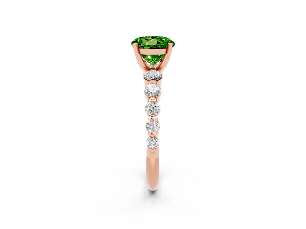 Rose gold Round Cut Solitaire Peridot Ring with Pave Band and Four-Prong Setting