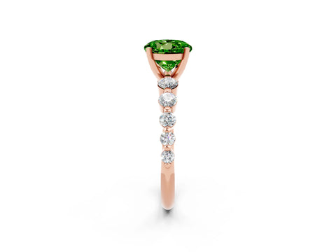 Rose gold Round Cut Solitaire Peridot Ring with Pave Band and Four-Prong Setting_2