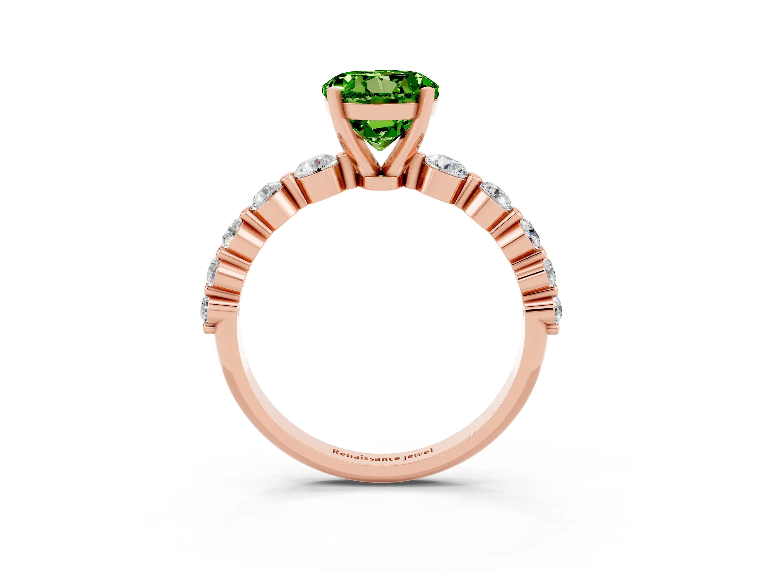 Rose gold Round Cut Solitaire Peridot Ring with Pave Band and Four-Prong Setting_3