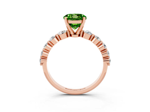 Rose gold Round Cut Solitaire Peridot Ring with Pave Band and Four-Prong Setting_3