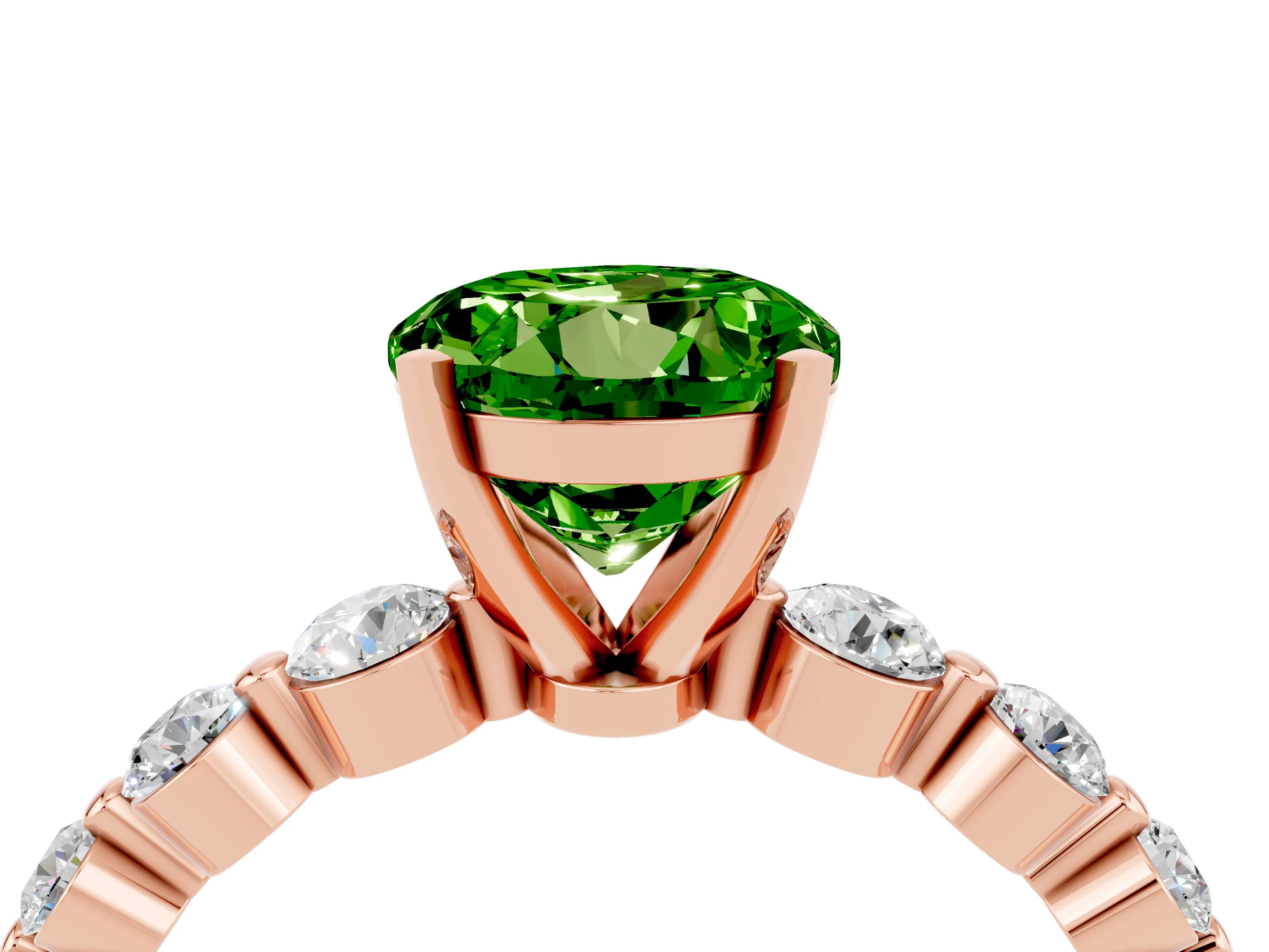 Rose gold Round Cut Solitaire Peridot Ring with Pave Band and Four-Prong Setting_4