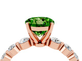 Rose gold Round Cut Solitaire Peridot Ring with Pave Band and Four-Prong Setting_4