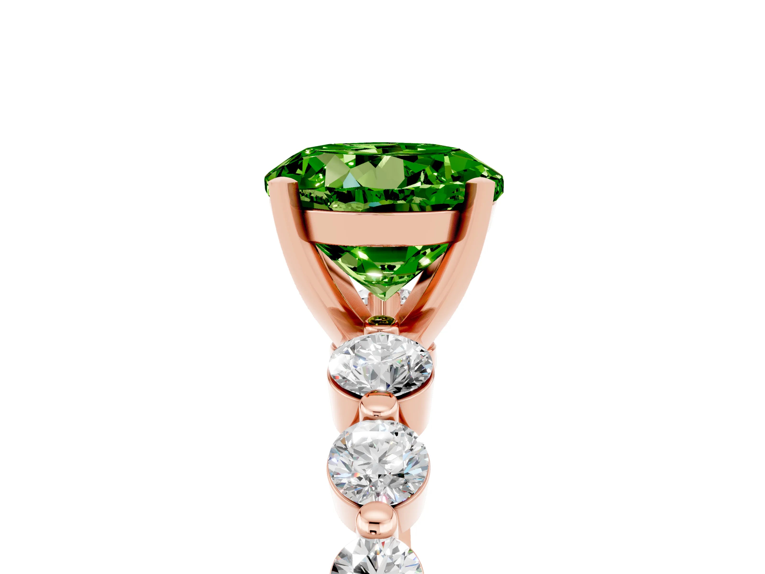 Rose gold Round Cut Solitaire Peridot Ring with Pave Band and Four-Prong Setting_5
