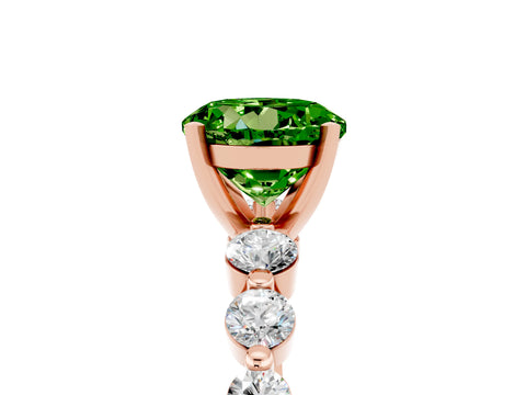 Rose gold Round Cut Solitaire Peridot Ring with Pave Band and Four-Prong Setting_5