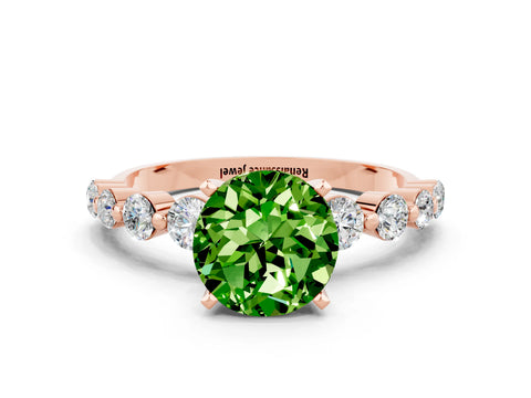 Rose gold Round Cut Solitaire Peridot Ring with Pave Band and Four-Prong Setting