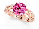 Rose gold Round Cut Solitaire Pink Sapphire Leaf-Inspired Vine Band Ring with Prong Setting_25