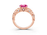 Rose gold Round Cut Solitaire Pink Sapphire Leaf-Inspired Vine Band Ring with Prong Setting_27