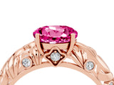 Rose gold Round Cut Solitaire Pink Sapphire Leaf-Inspired Vine Band Ring with Prong Setting_28