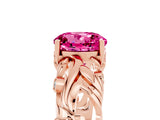 Rose gold Round Cut Solitaire Pink Sapphire Leaf-Inspired Vine Band Ring with Prong Setting_29