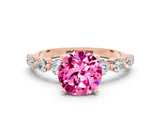 Rose gold Round Cut Solitaire Pink Sapphire Ring with Pave Band and Four-Prong Setting_24
