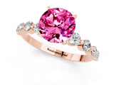 Rose gold Round Cut Solitaire Pink Sapphire Ring with Pave Band and Four-Prong Setting_25