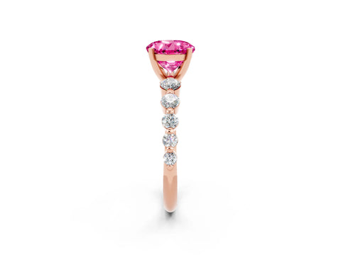 Rose gold Round Cut Solitaire Pink Sapphire Ring with Pave Band and Four-Prong Setting_26