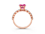 Rose gold Round Cut Solitaire Pink Sapphire Ring with Pave Band and Four-Prong Setting_27