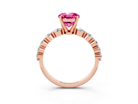 Rose gold Round Cut Solitaire Pink Sapphire Ring with Pave Band and Four-Prong Setting_27