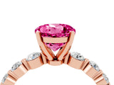 Rose gold Round Cut Solitaire Pink Sapphire Ring with Pave Band and Four-Prong Setting_28