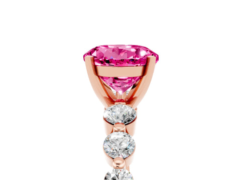 Rose gold Round Cut Solitaire Pink Sapphire Ring with Pave Band and Four-Prong Setting_29