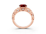 Rose gold Round Cut Solitaire Ruby Leaf-Inspired Vine Band Ring with Prong Setting_3
