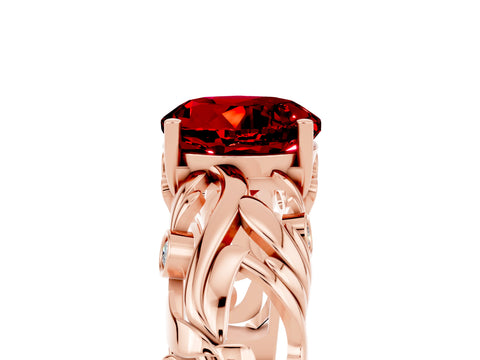 Rose gold Round Cut Solitaire Ruby Leaf-Inspired Vine Band Ring with Prong Setting_5