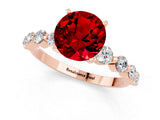 Rose gold Round Cut Solitaire Ruby Ring with Pave Band and Four-Prong Setting_1