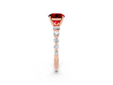 Rose gold Round Cut Solitaire Ruby Ring with Pave Band and Four-Prong Setting_2