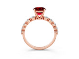 Rose gold Round Cut Solitaire Ruby Ring with Pave Band and Four-Prong Setting_3