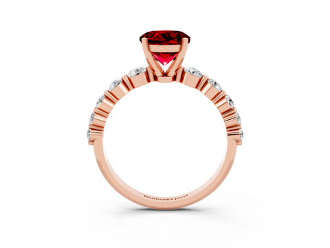 Rose gold Round Cut Solitaire Ruby Ring with Pave Band and Four-Prong Setting_3