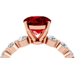 Rose gold Round Cut Solitaire Ruby Ring with Pave Band and Four-Prong Setting_4