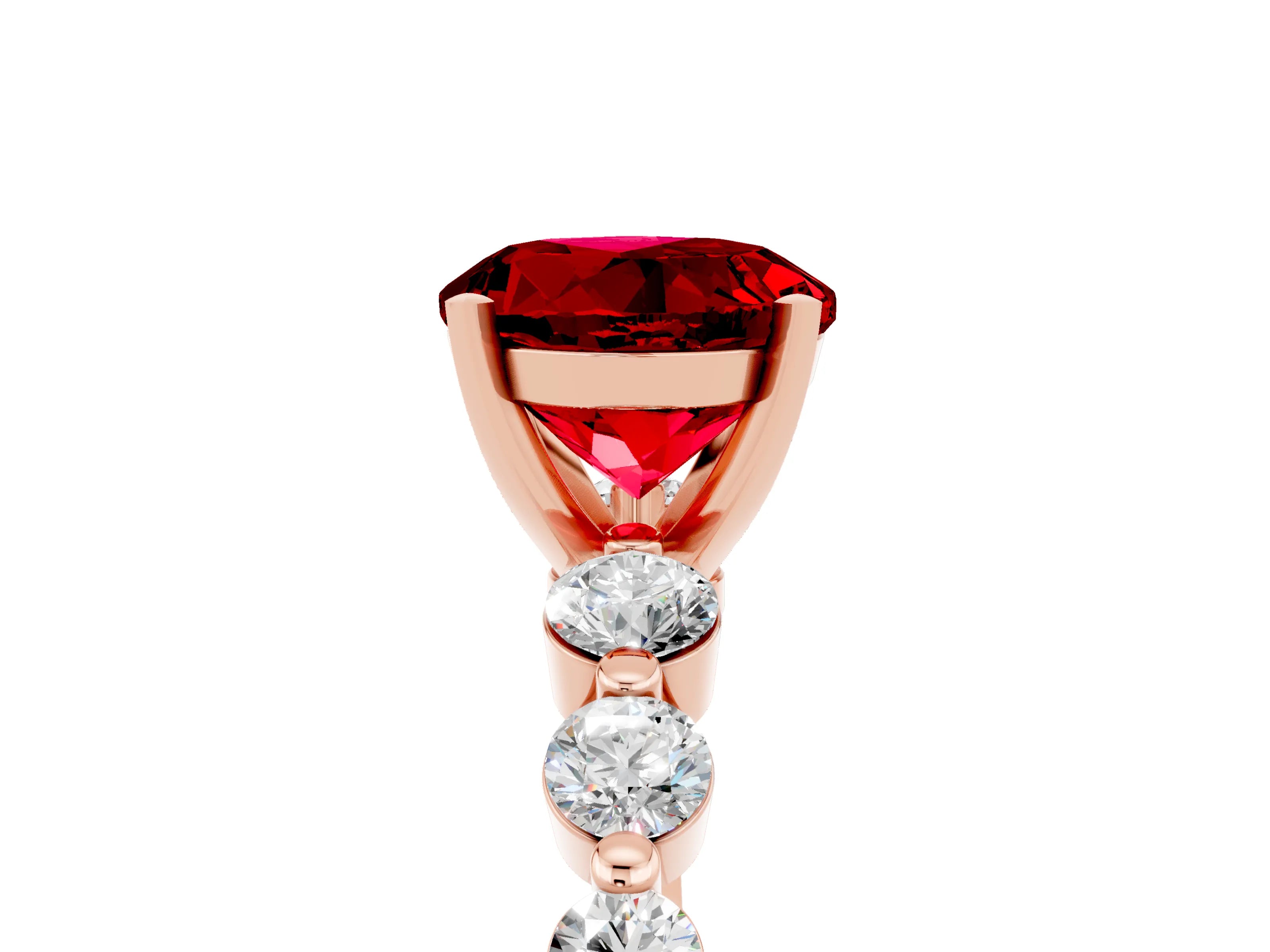 Rose gold Round Cut Solitaire Ruby Ring with Pave Band and Four-Prong Setting_5