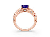 Rose gold Round Cut Solitaire Tanzanite Leaf-Inspired Vine Band Ring with Prong Setting_3
