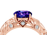 Rose gold Round Cut Solitaire Tanzanite Leaf-Inspired Vine Band Ring with Prong Setting_4