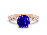 Rose gold Round Cut Solitaire Tanzanite Ring with Pave Band and Four-Prong Setting