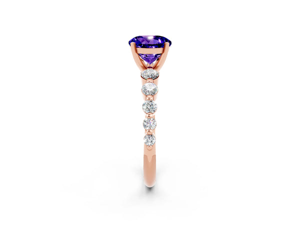 Rose gold Round Cut Solitaire Tanzanite Ring with Pave Band and Four-Prong Setting