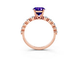 Rose gold Round Cut Solitaire Tanzanite Ring with Pave Band and Four-Prong Setting_3