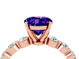 Rose gold Round Cut Solitaire Tanzanite Ring with Pave Band and Four-Prong Setting_4