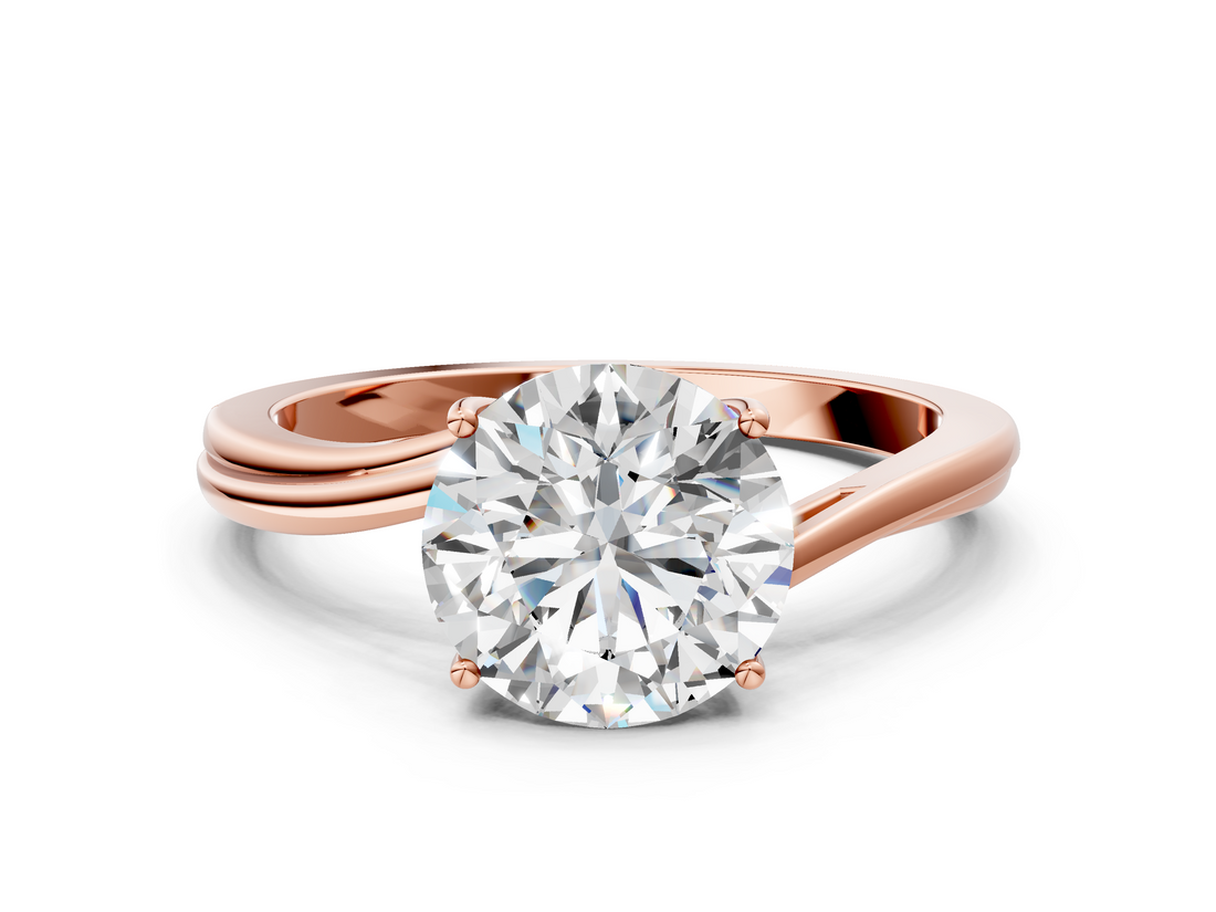 Rose gold Round Cut Solitaire Twist Band Ring with Four-Prong Setting_32