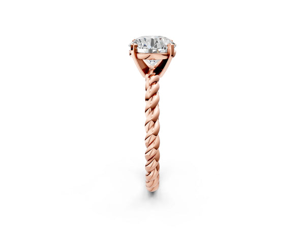 Rose gold Round Cut Solitaire Twisted Band with Four-Prong Setting