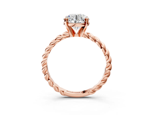 Rose gold Round Cut Solitaire Twisted Band with Four-Prong Setting