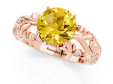 Rose gold Round Cut Solitaire Yellow Sapphire Leaf-Inspired Vine Band Ring with Prong Setting_25