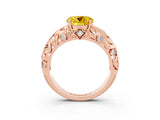 Rose gold Round Cut Solitaire Yellow Sapphire Leaf-Inspired Vine Band Ring with Prong Setting_27