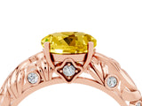 Rose gold Round Cut Solitaire Yellow Sapphire Leaf-Inspired Vine Band Ring with Prong Setting_28