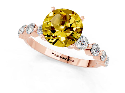 Rose gold Round Cut Solitaire Yellow Sapphire Ring with Pave Band and Four-Prong Setting_25