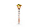 Rose gold Round Cut Solitaire Yellow Sapphire Ring with Pave Band and Four-Prong Setting_26